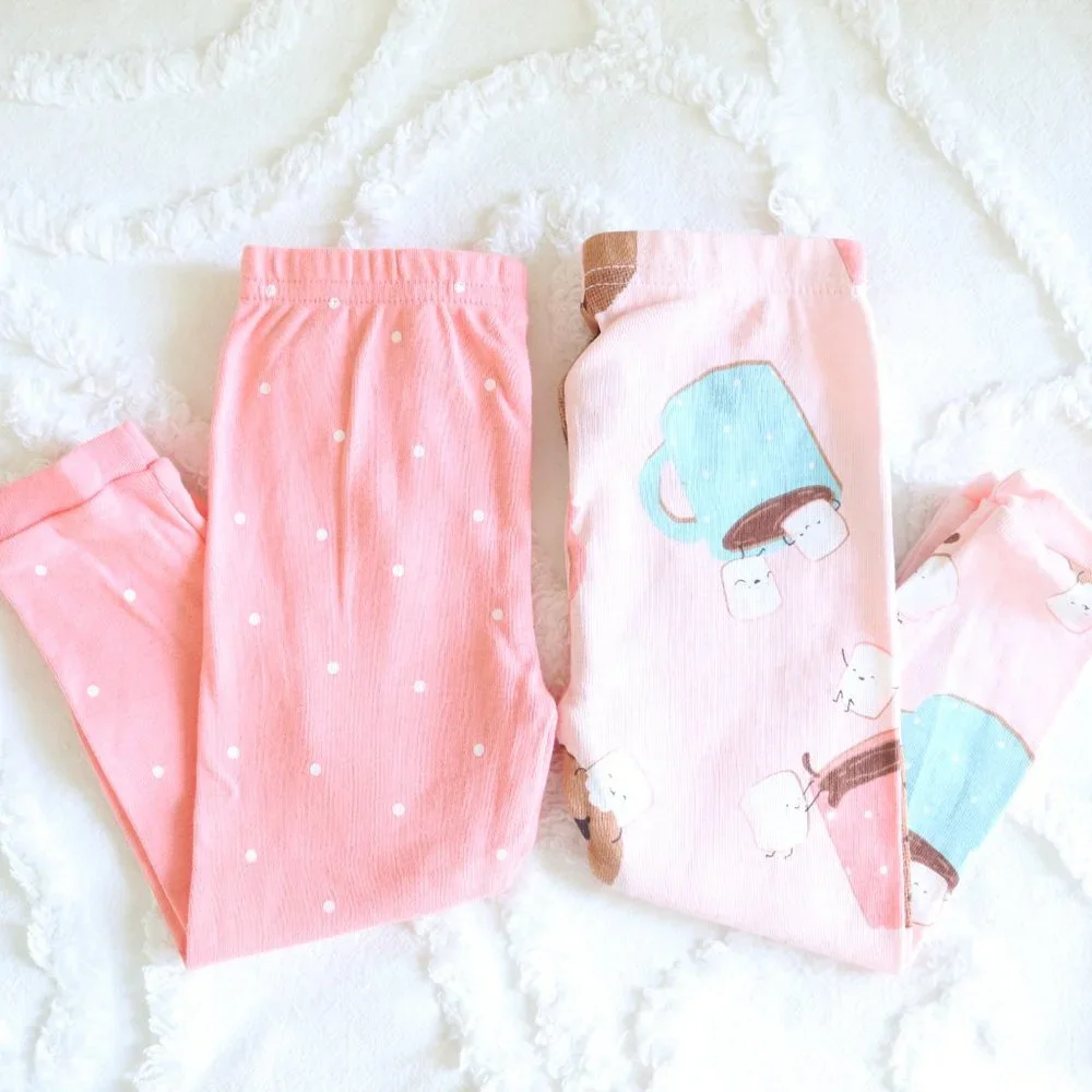 Baby Girl Hot Chocolate Marshmallow & Cookies Polka Dot Pajama Pants| 2pc Bundle